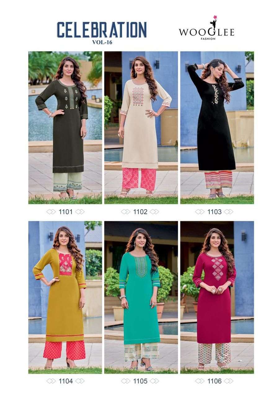 Wooglee Celebration Vol 16 Catalog Rayon Daily Wear Top With Bottom Wholesale