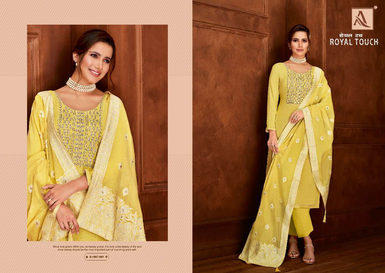Alok Royal Touch Catalog Pure Viscose Rayon Designer Dress Materials Wholesale