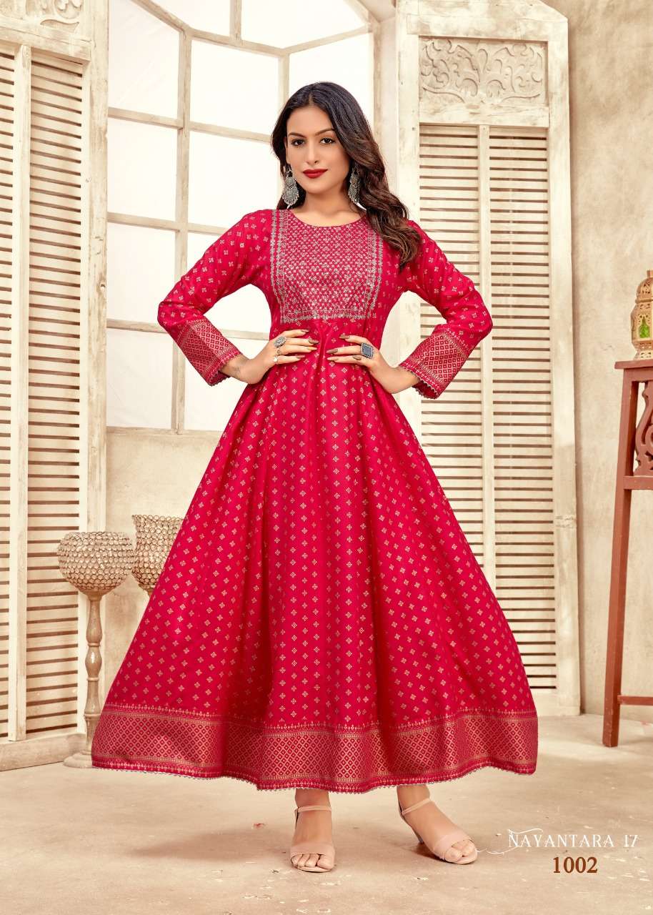 Banwery Nayanthara Vol 17 Catalog Embroidery Wear Long Anarkali Kurtis Wholesale