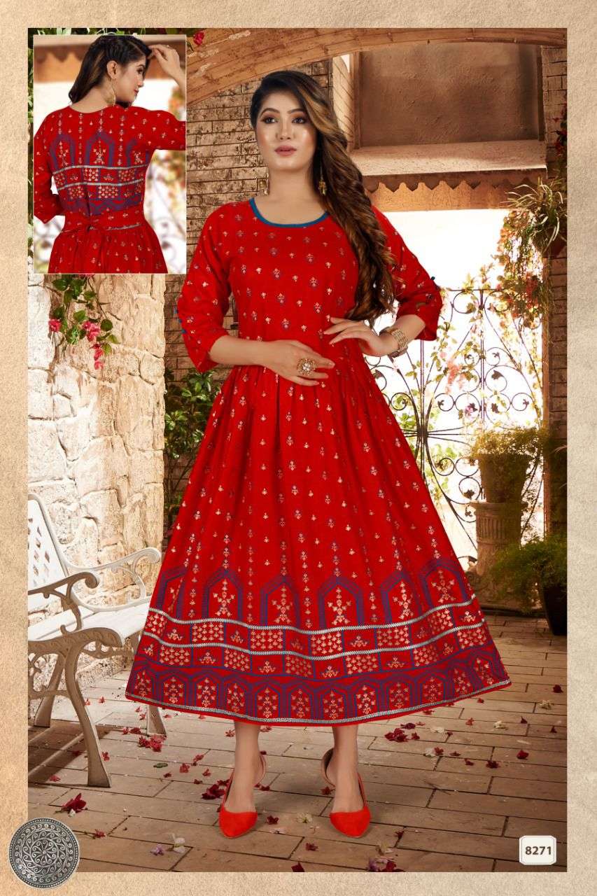 Beauty Maharani Catalog Festive Wear Fancy Rayon Anarkali Kurtis Wholesale