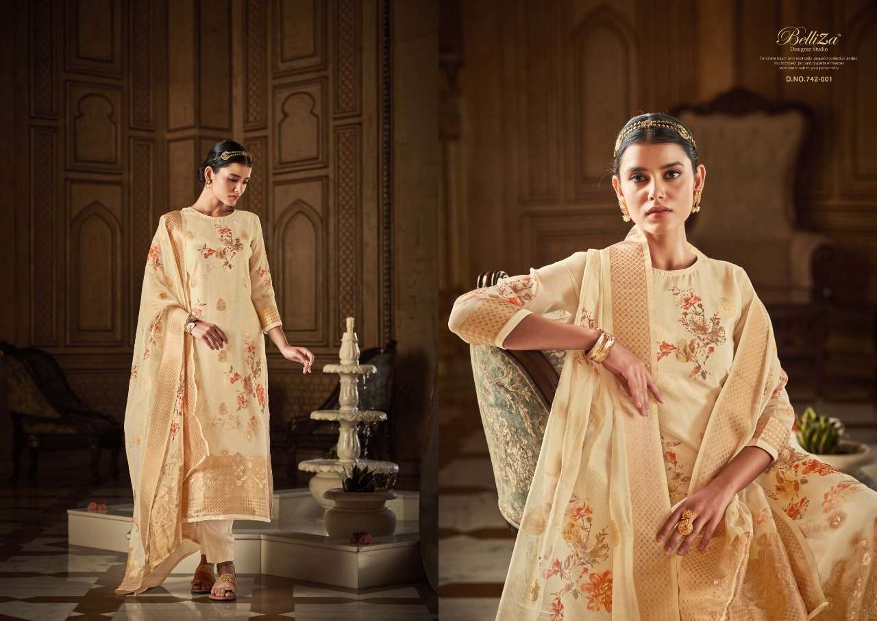 Belliza Amrut Catalog Pure Organza Jaquard Digital Print Embroidery Dress Materials Wholesale