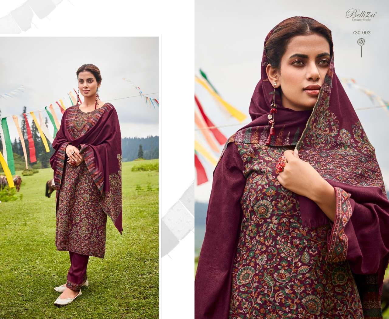 Belliza Nazma Catalog Wool Pashmina Kaani Weaving Jaquard Dress Materials Wholesale
