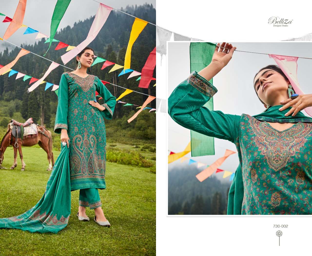 Belliza Nazma Catalog Wool Pashmina Kaani Weaving Jaquard Dress Materials Wholesale