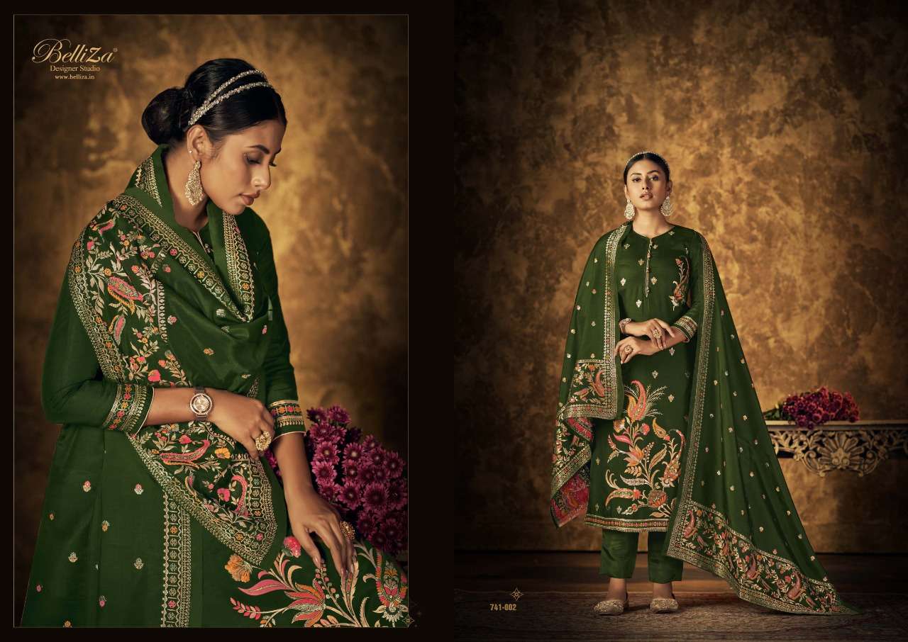 Belliza Saraang Catalog Viscose Dola Silk Meena Jacquard Dress Materials Wholesale