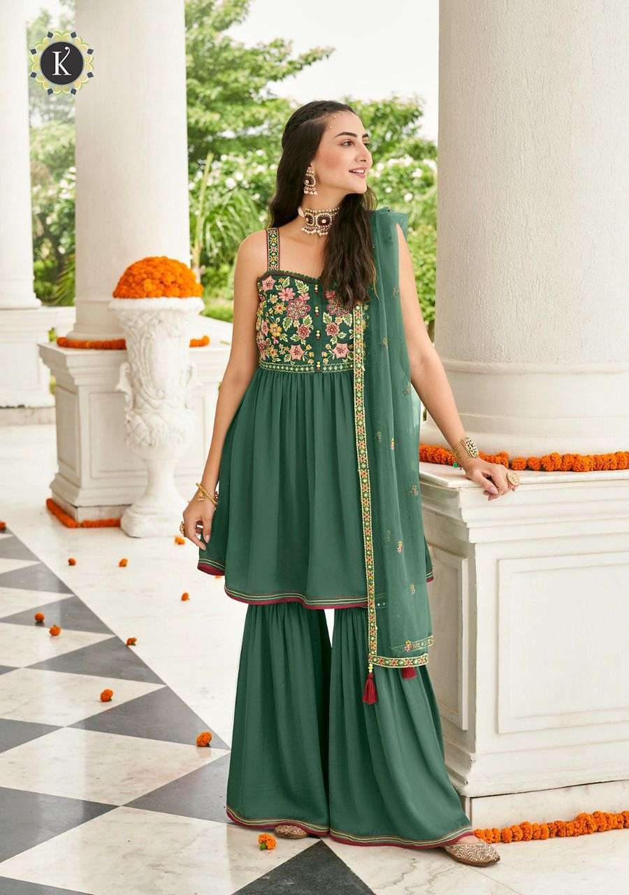 K Fashion Zoya Catalog Designer Wear Ready Made Top Bottom Dupatta Wholesale