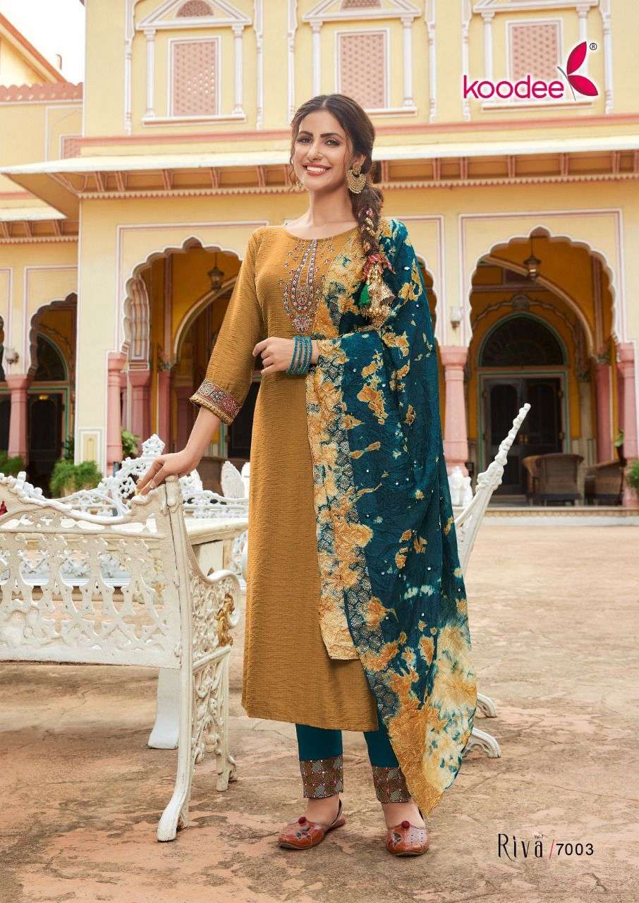Koodee Riva Vol 7 Catalog Festive Wear Kurti Pant With Dupatta Wholesale