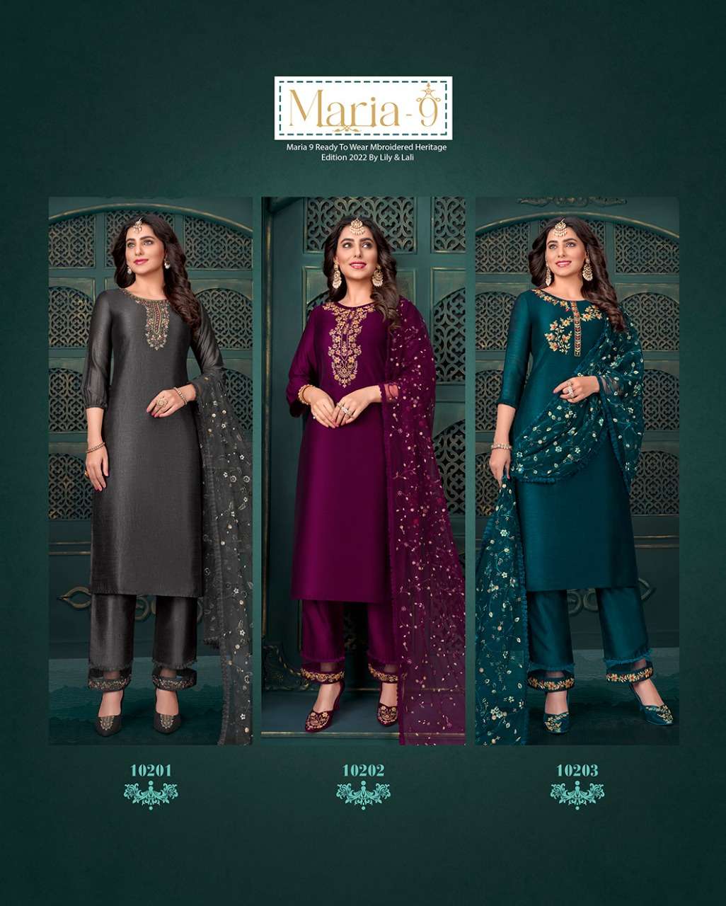 Lily And Lali Maria Vol 9 Catalog Heavy Handwork Ready Made Top Bottom Dupatta Wholesale