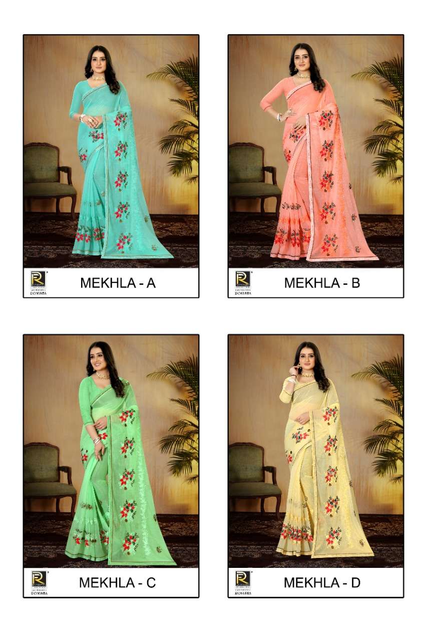 Ronisha Mekhla Catalog Fancy Thread Worked Beautiful Sarees Wholesale