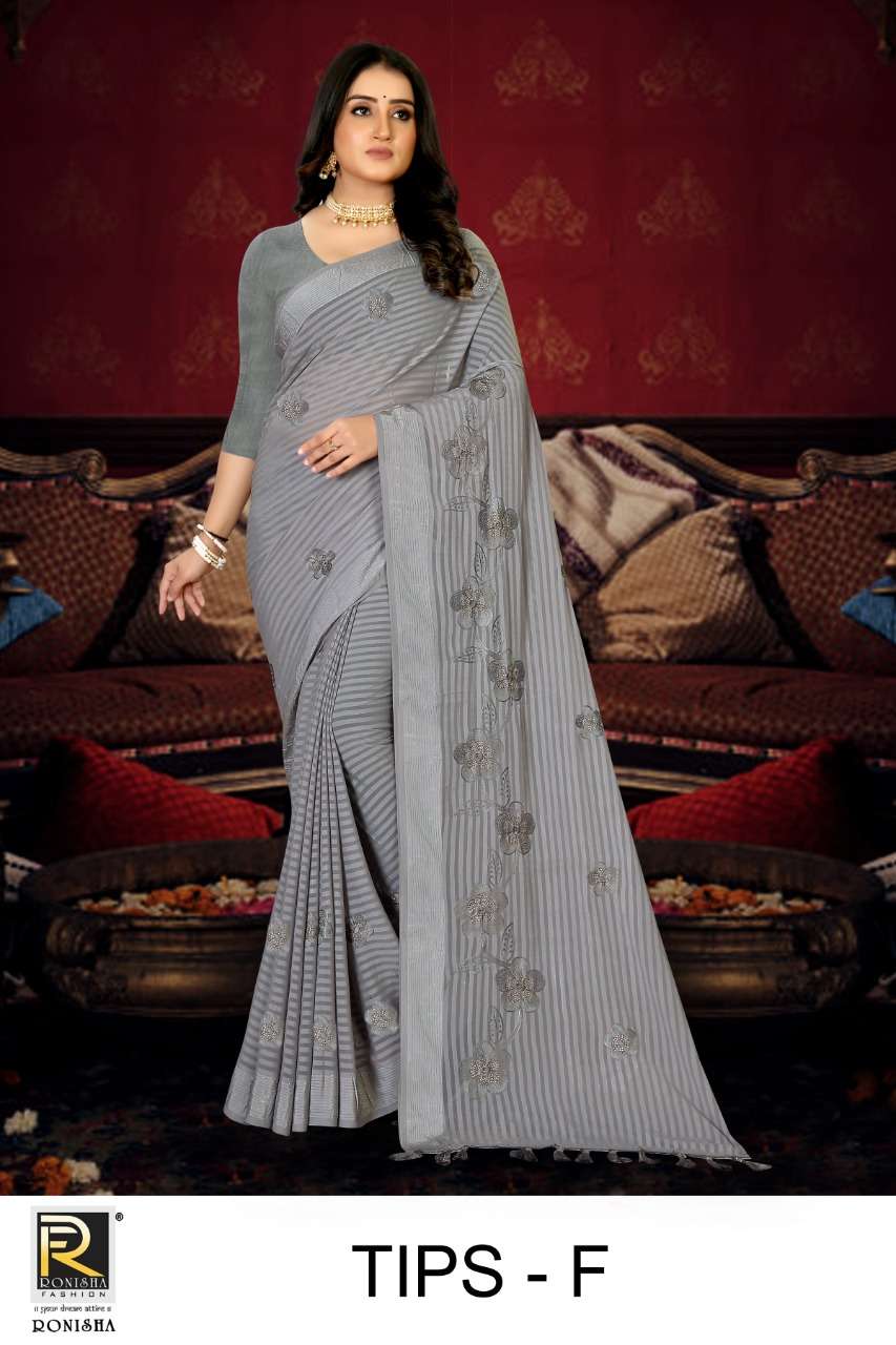 Ronisha Tips Catalog Fancy Thread Worked Sarees Wholesale