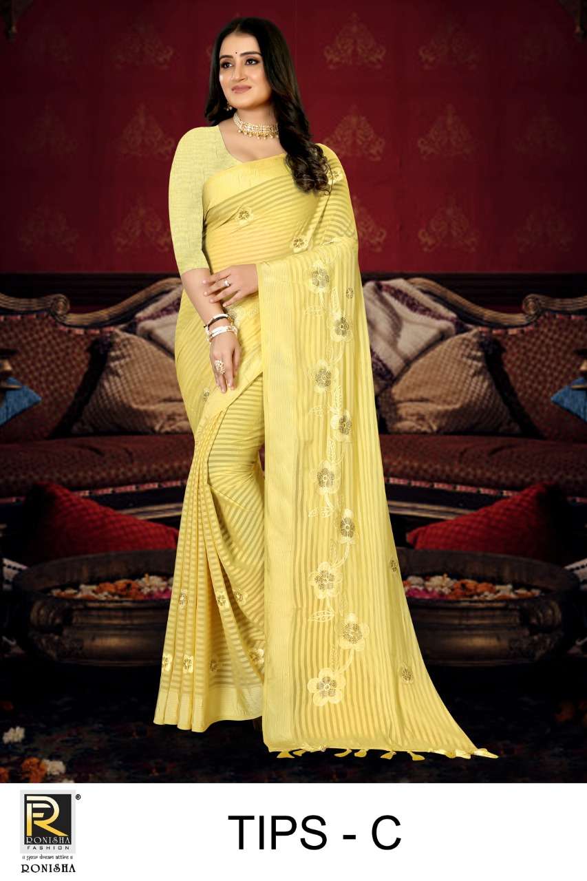 Ronisha Tips Catalog Fancy Thread Worked Sarees Wholesale