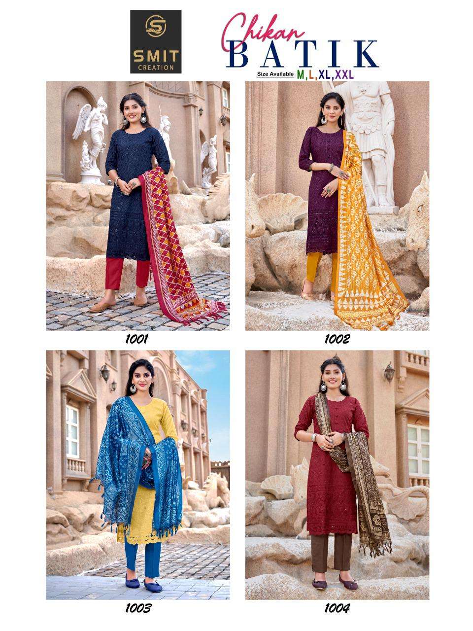 Smit Creation Chikan Batik Catalog Designer Wear Cotton Kurti With Bottom Dupatta Wholesale