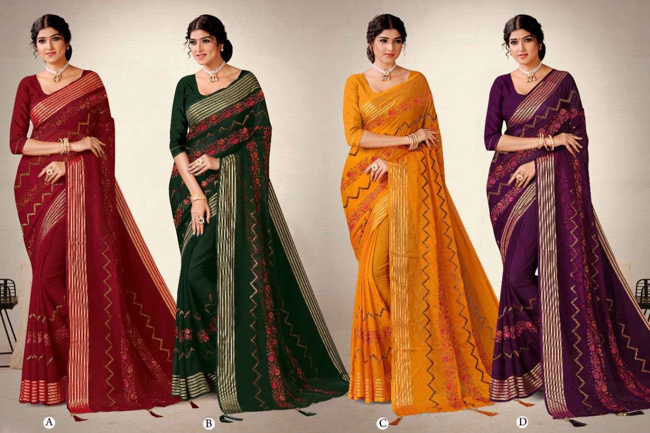PARTY WEAR PASHMINA SAREE ON FANCY WORK CHIFFON PATTA