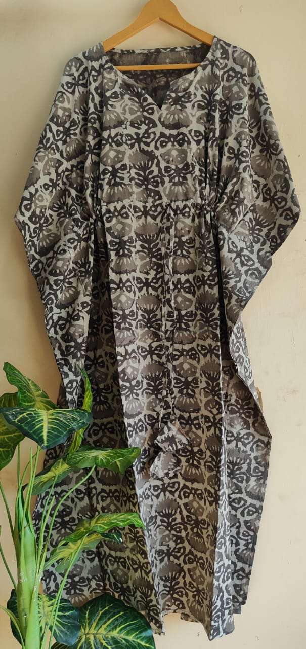 Aanvi Fab Present Summer Collection Pure Hand Block Printed Long  kaftans Dress On Wholesale