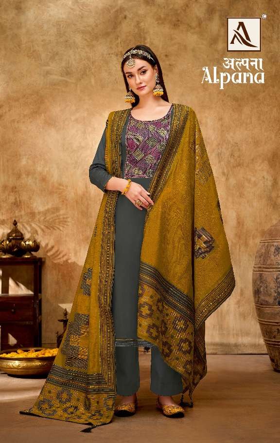 Alok Suit Present Alpana  Pure Zam Dyed Designer Embroidery On Wholesale