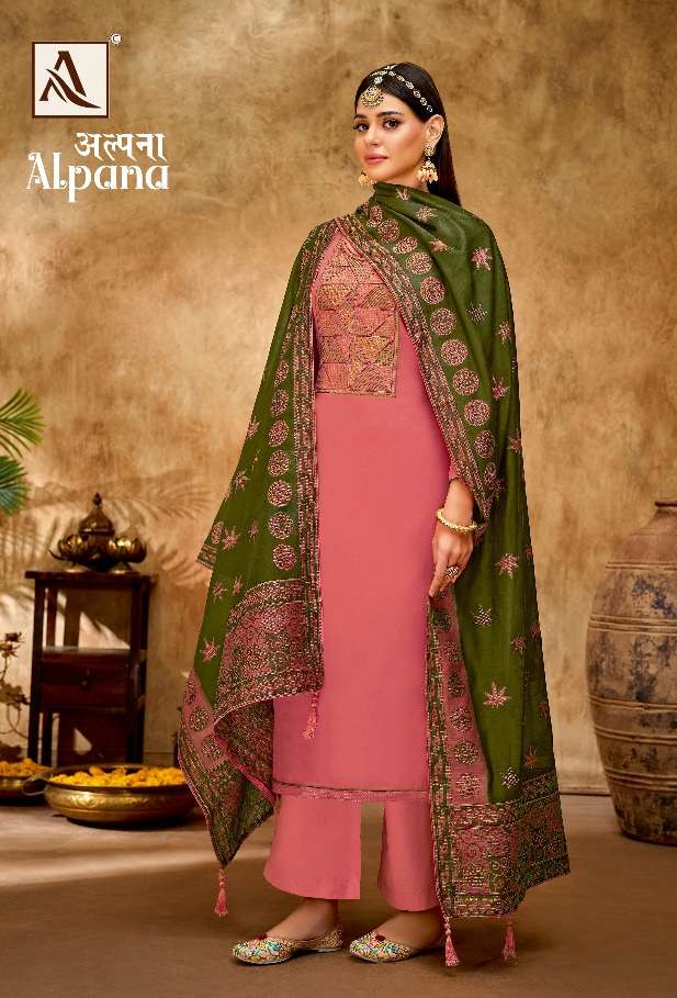  Alok Suit Present Alpana  Pure Zam Dyed Designer Embroidery On Wholesale