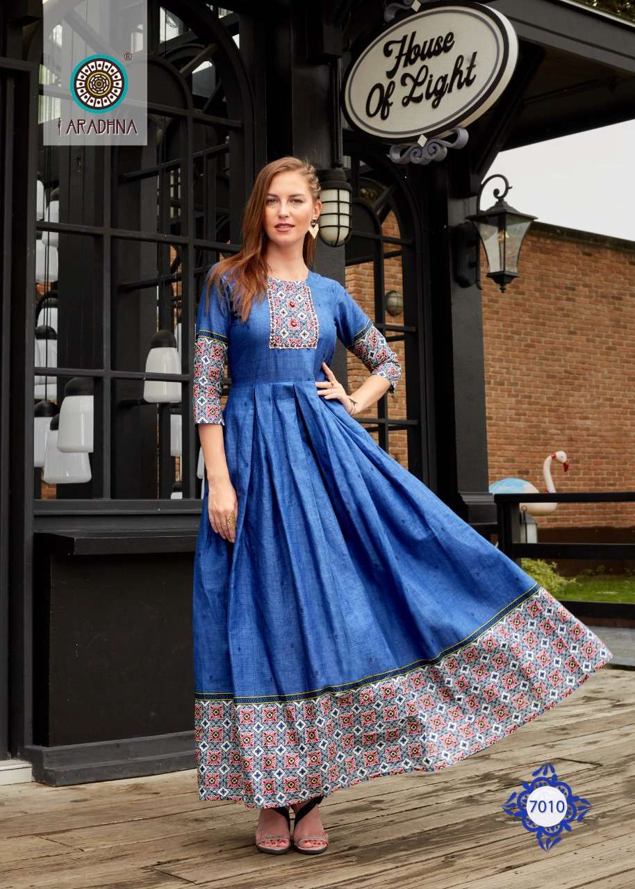  ARADHNA Present Stylish Gown Style LEVEL 7 Kurti  On Wholesale With Beautiful Print And Work