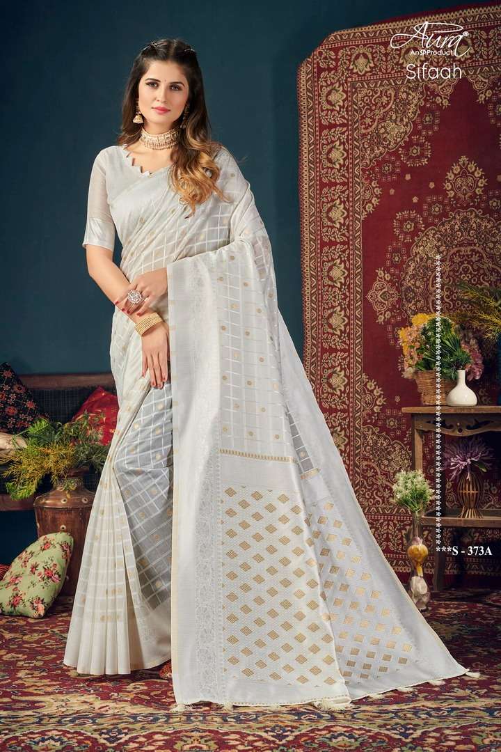 AURA PRESENT SIFAAH SILK SOFT COTTON GOLDEN JARI BUTTA AND WORK ON WHOLESALE