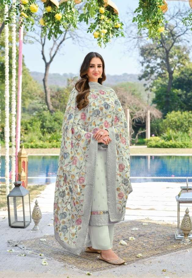 Eba Lifestyle Present Nimrat Designer Dress In Pure Viscose Organza With Heavy Embroidery Work On Wholesale