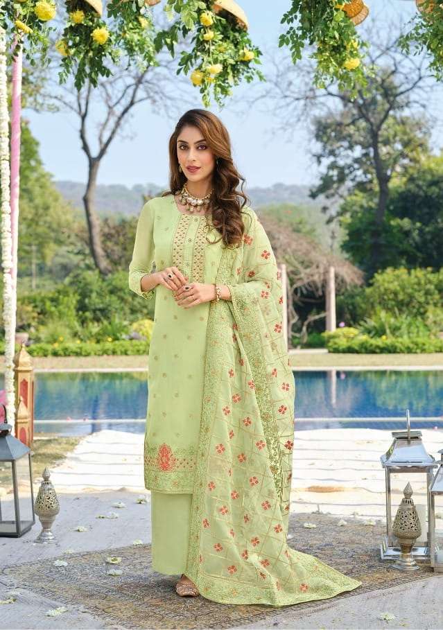 Eba Lifestyle Present Nimrat Designer Dress In Pure Viscose Organza With Heavy Embroidery Work On Wholesale