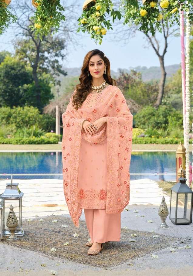 Eba Lifestyle Present Nimrat Designer Dress In Pure Viscose Organza With Heavy Embroidery Work On Wholesale