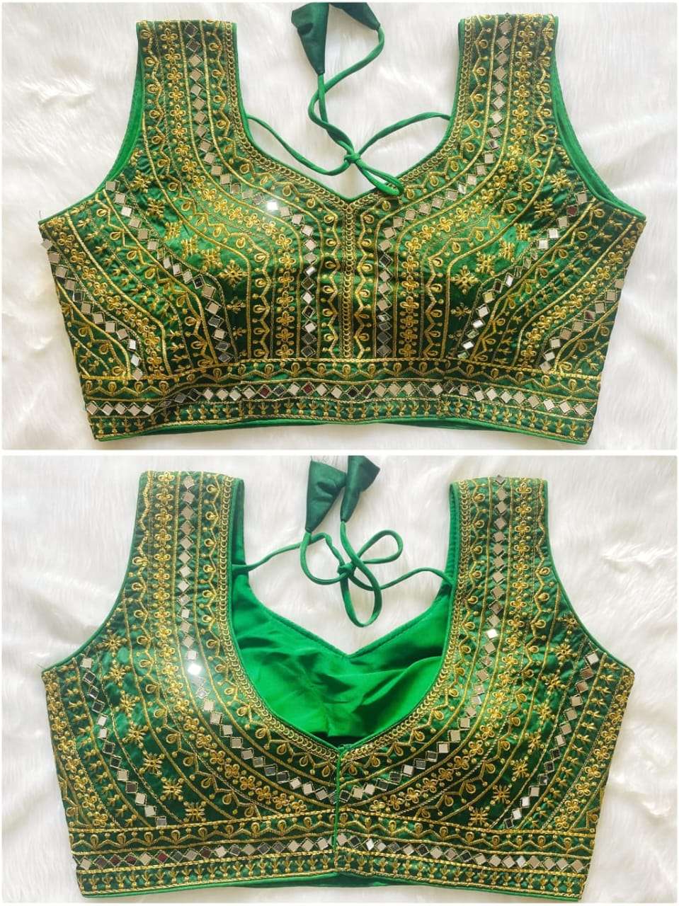 FAB02MIROR Present Real Mirror Blouse  Heavy Thread, Zari And Sequence Work And Real Mirror Hand Work On Wholesale