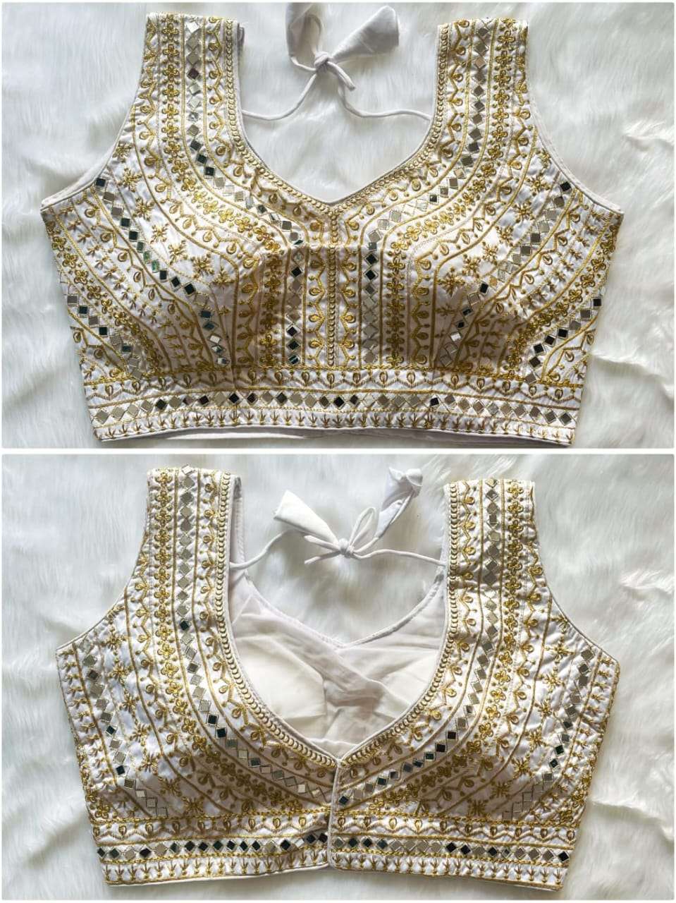 FAB02MIROR Present Real Mirror Blouse  Heavy Thread, Zari And Sequence Work And Real Mirror Hand Work On Wholesale