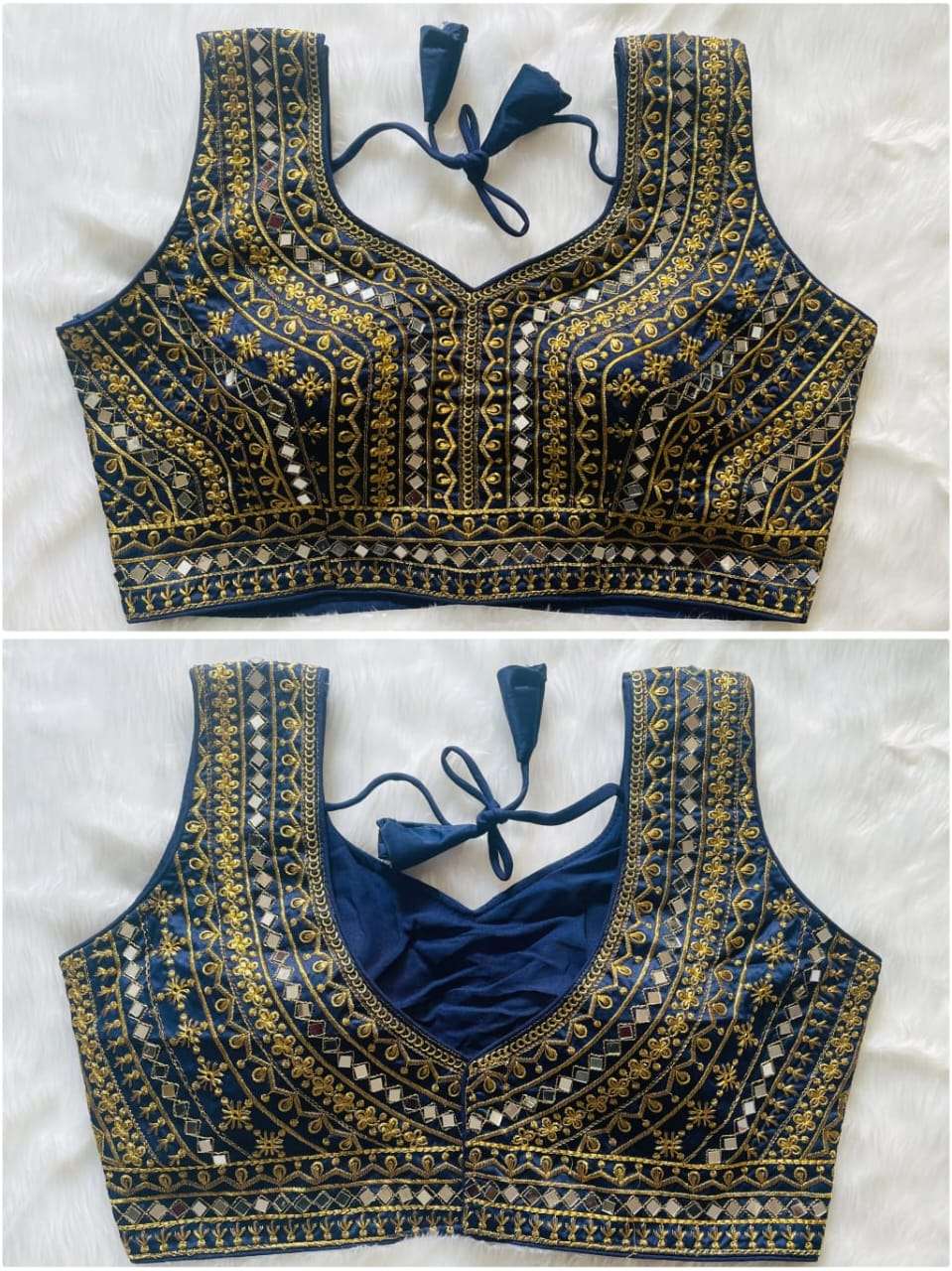 FAB02MIROR Present Real Mirror Blouse  Heavy Thread, Zari And Sequence Work And Real Mirror Hand Work On Wholesale