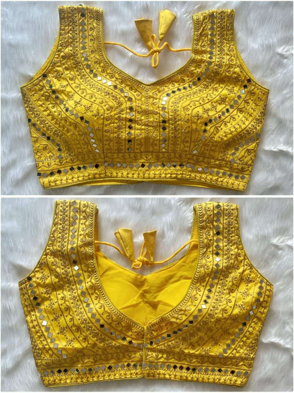 FAB02MIROR Present Real Mirror Blouse  Heavy Thread, Zari And Sequence Work And Real Mirror Hand Work On Wholesale