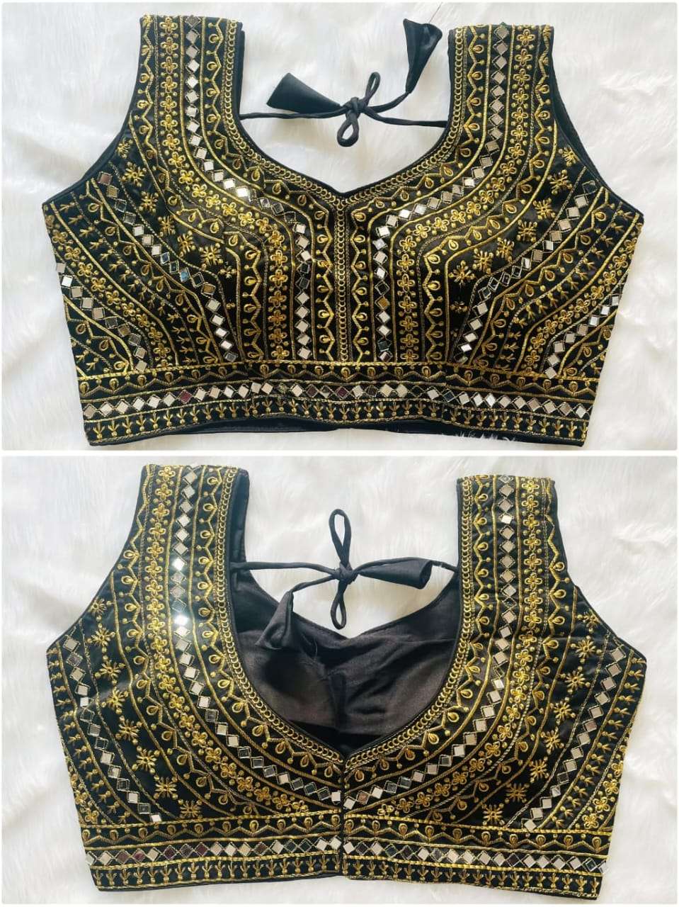 FAB02MIROR Present Real Mirror Blouse  Heavy Thread, Zari And Sequence Work And Real Mirror Hand Work On Wholesale