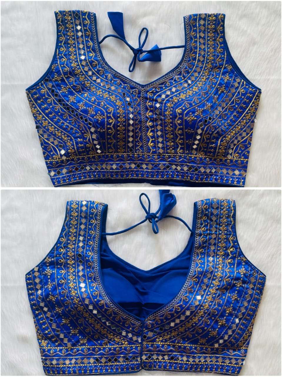 FAB02MIROR Present Real Mirror Blouse  Heavy Thread, Zari And Sequence Work And Real Mirror Hand Work On Wholesale
