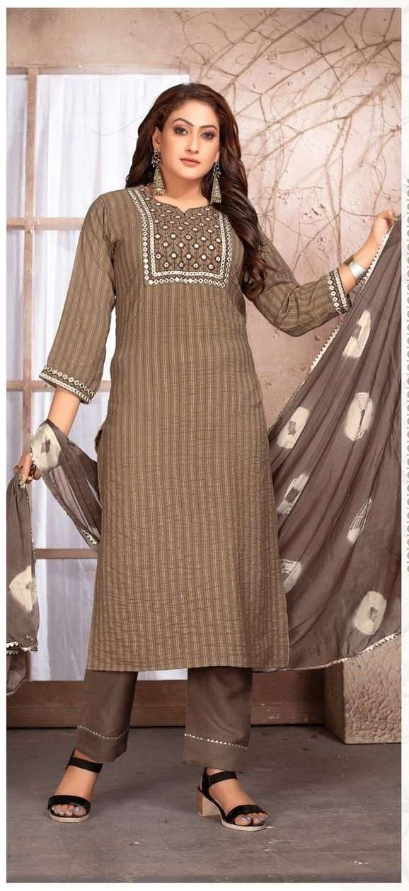 Green Toamto Presenting 3 Piece Set Fancy  Work Kurti  