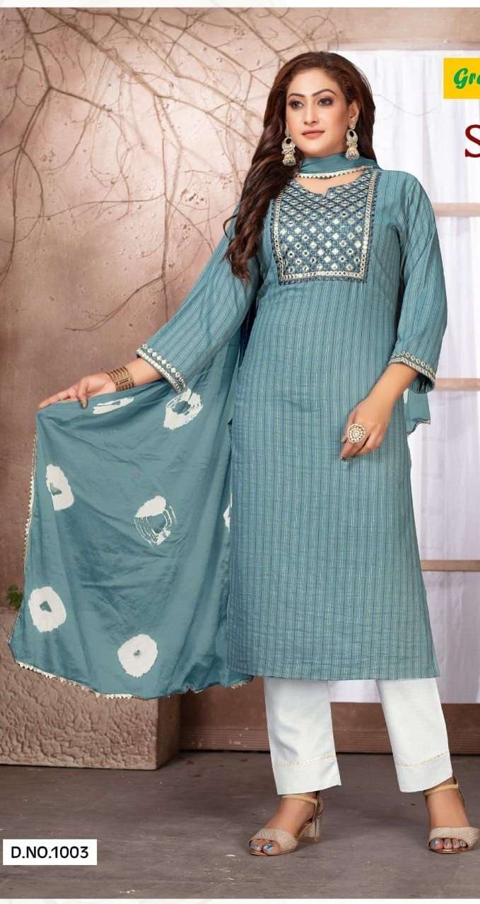 Green Toamto Presenting 3 Piece Set Fancy  Work Kurti  