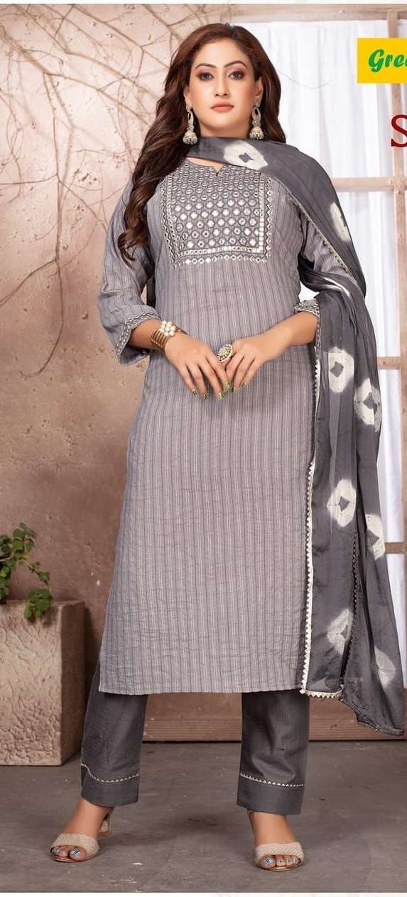 Green Toamto Presenting 3 Piece Set Fancy  Work Kurti  
