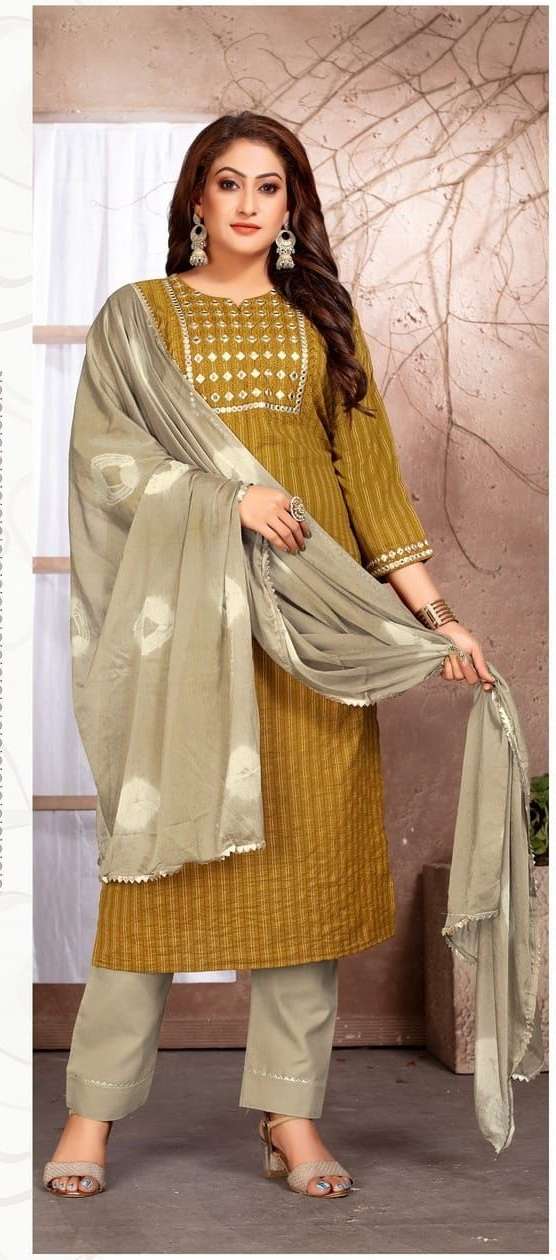 Green Toamto Presenting 3 Piece Set Fancy  Work Kurti  