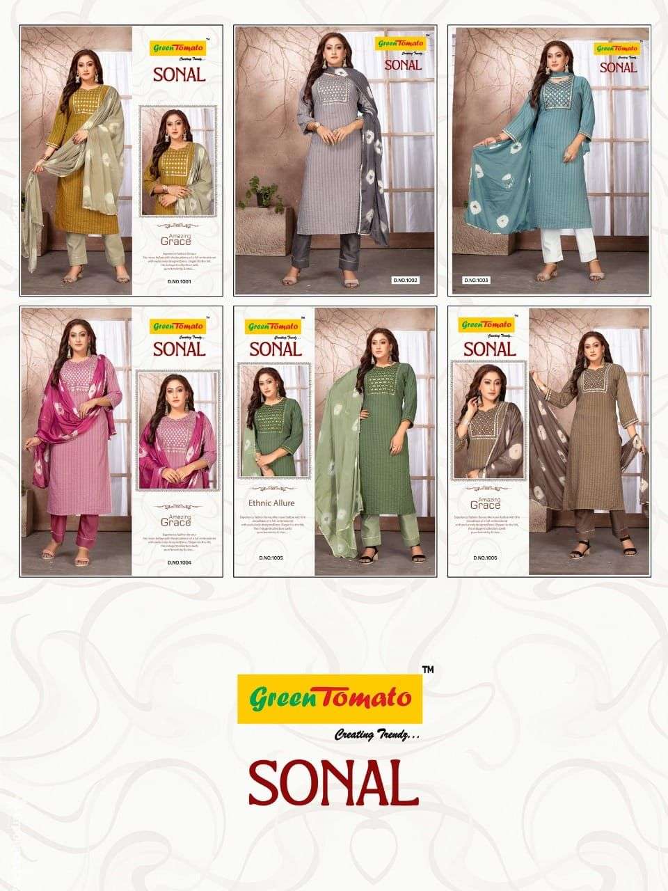 Green Toamto Presenting 3 Piece Set Fancy  Work Kurti  