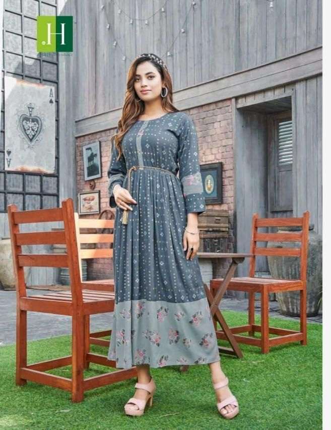  HIRWA PRESENTS Golden Ikkat VOL.1 Anarkali Kurti With Heavy Rayon Print