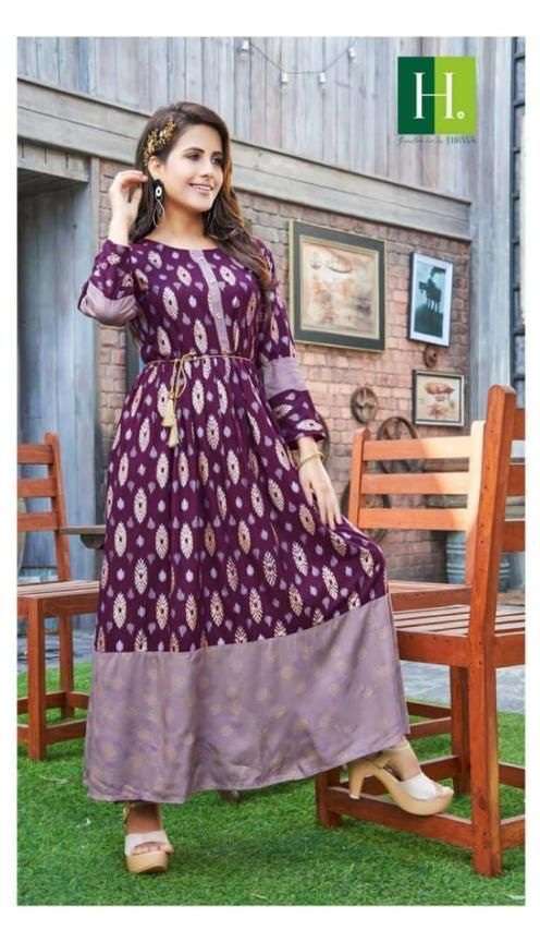  HIRWA PRESENTS Golden Ikkat VOL.1 Anarkali Kurti With Heavy Rayon Print