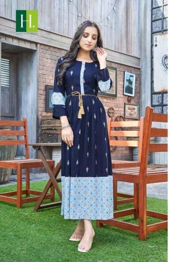  HIRWA PRESENTS Golden Ikkat VOL.1 Anarkali Kurti With Heavy Rayon Print