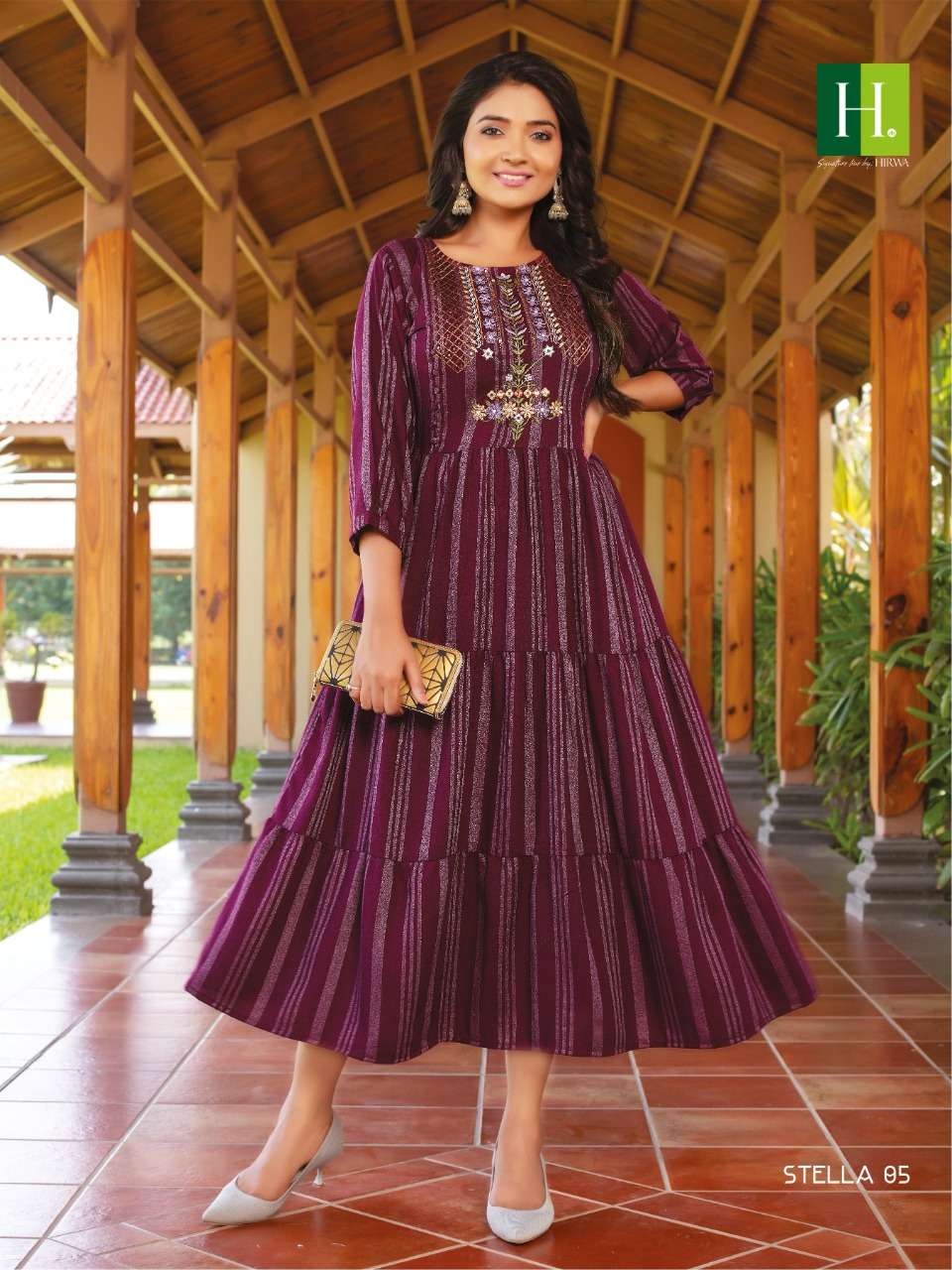 Hirwa Stella Rayon Heavy Embroidery Designer Kurti  Collection