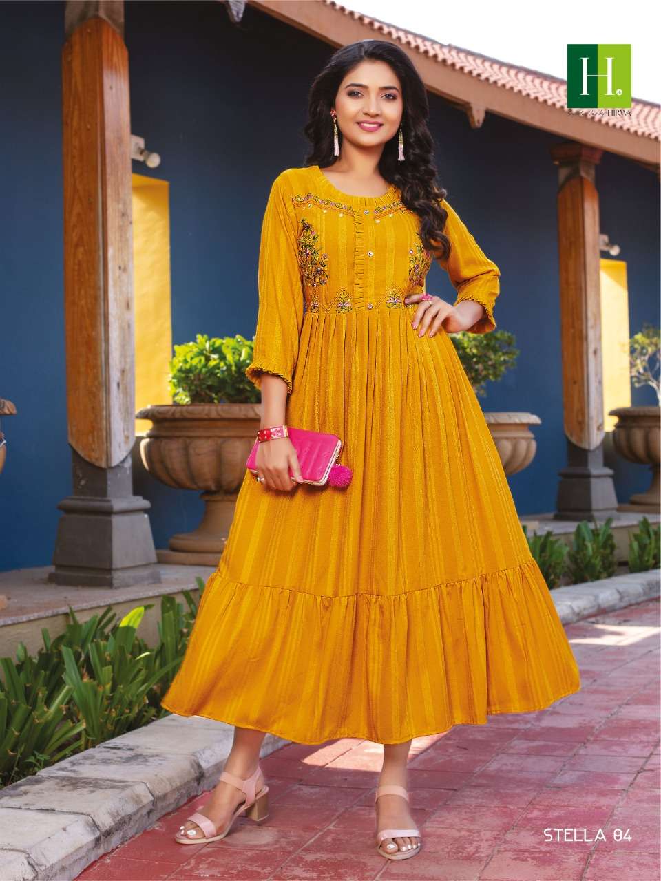 Hirwa Stella Rayon Heavy Embroidery Designer Kurti  Collection