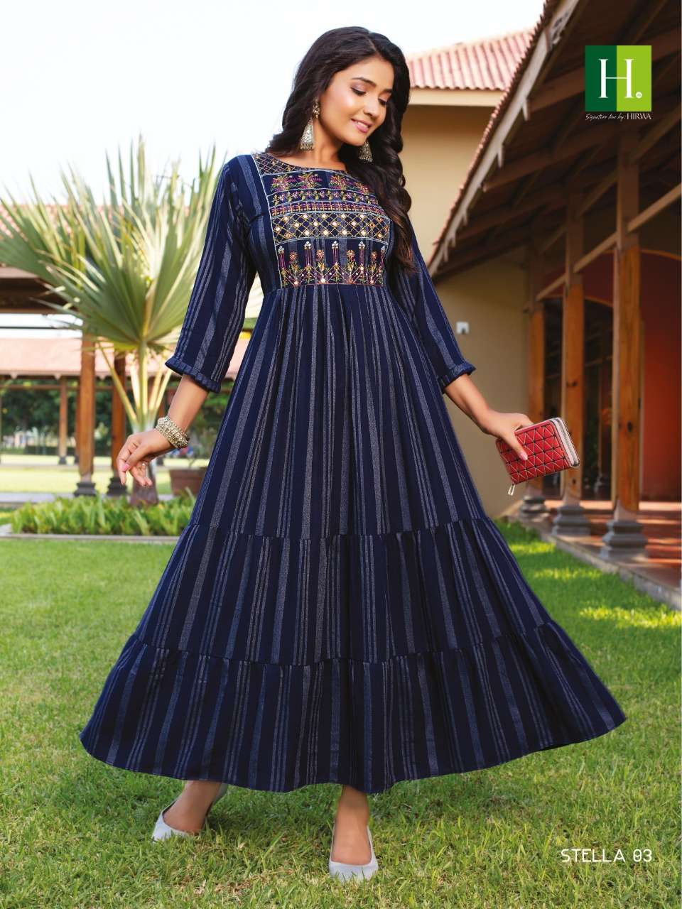 Hirwa Stella Rayon Heavy Embroidery Designer Kurti  Collection