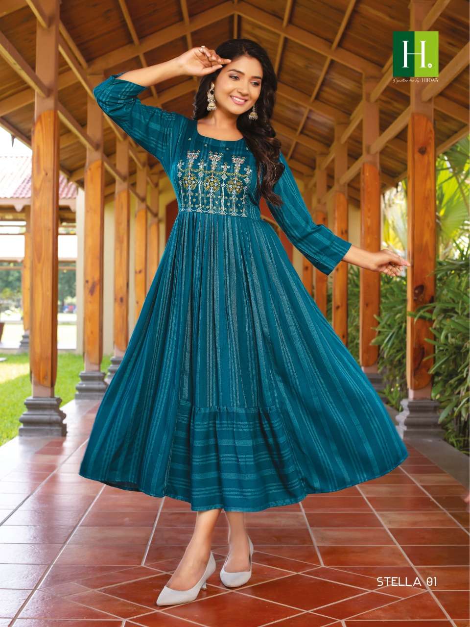 Hirwa Stella Rayon Heavy Embroidery Designer Kurti  Collection