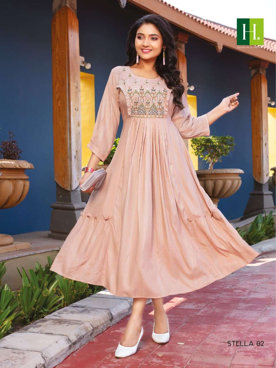 Hirwa Stella Rayon Heavy Embroidery Designer Kurti  Collection