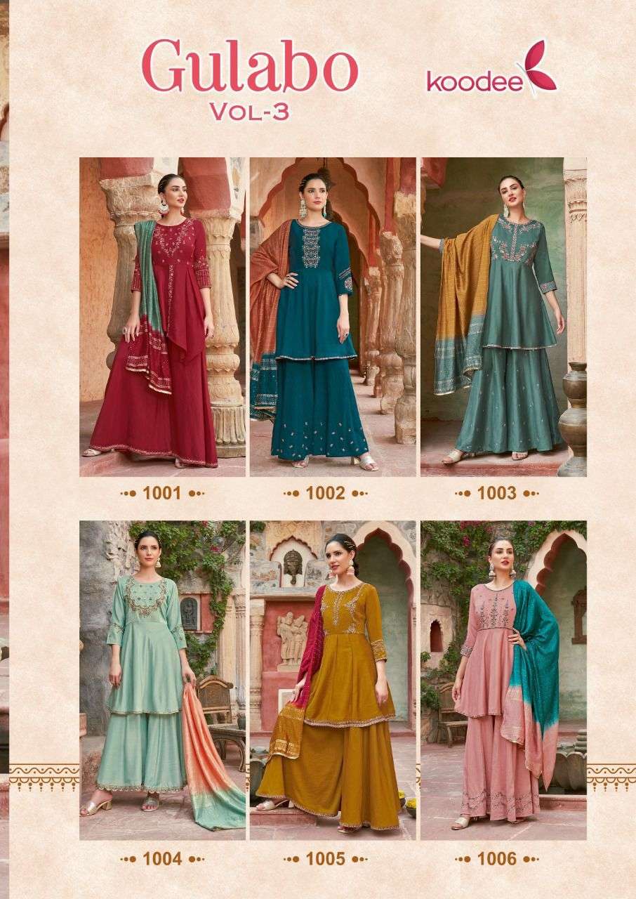 KOODEE Gulabo-3 Launch New Concept Heavy Look Rich Embroidery With Peplum Kurti On fabulous Colors With Dupatta