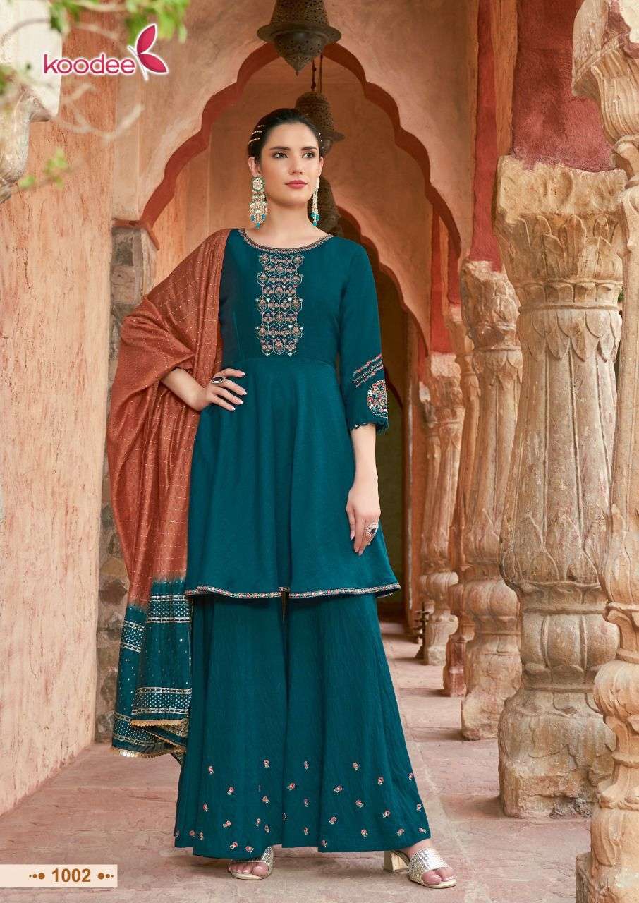 KOODEE Gulabo-3 Launch New Concept Heavy Look Rich Embroidery With Peplum Kurti On fabulous Colors With Dupatta