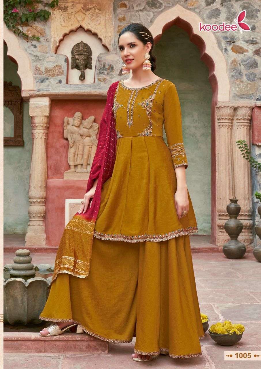 KOODEE Gulabo-3 Launch New Concept Heavy Look Rich Embroidery With Peplum Kurti On fabulous Colors With Dupatta