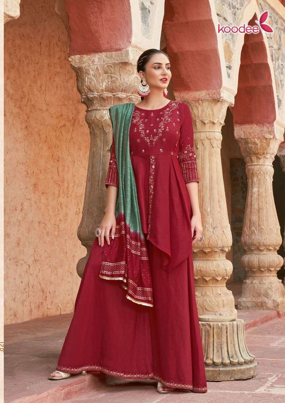 KOODEE Gulabo-3 Launch New Concept Heavy Look Rich Embroidery With Peplum Kurti On fabulous Colors With Dupatta