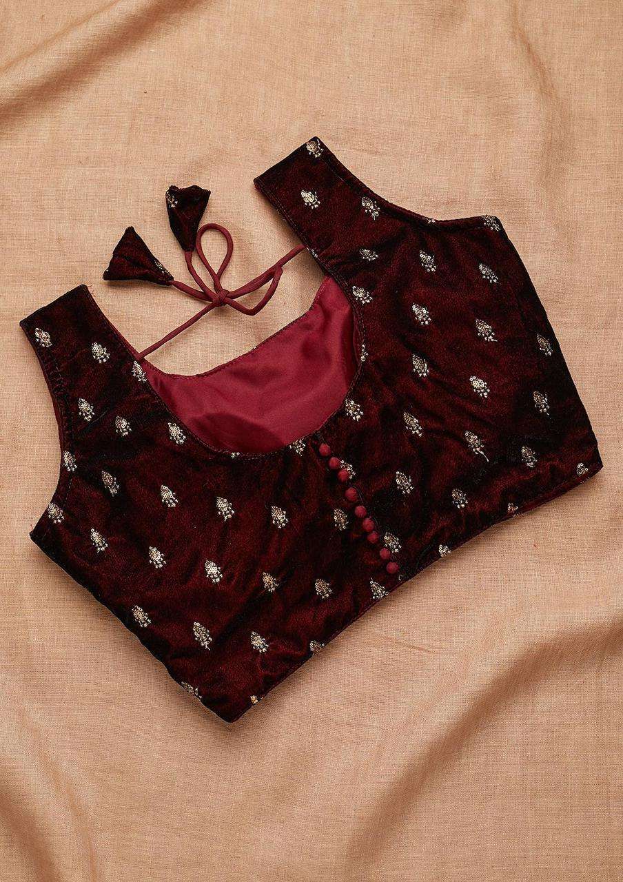Pearl Fashion Present Pure velvete blouse with beautiful golden jari On Wholesale