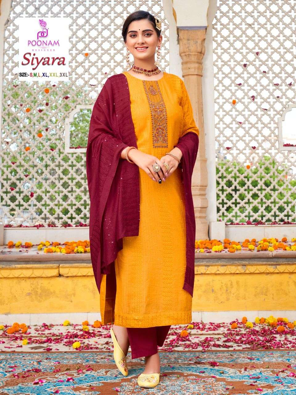 Poonam Present Siyara Heavy  Kurti Pant With Duptta Embroidery Work On Wholesale
