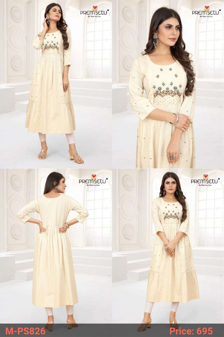 Premsetu Khatli work off white Naira cut Kurtis by wholesale catalog